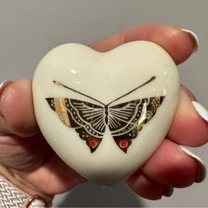 Vintage Mini Butterfly Heart Shaped Trinket Dish With Lid